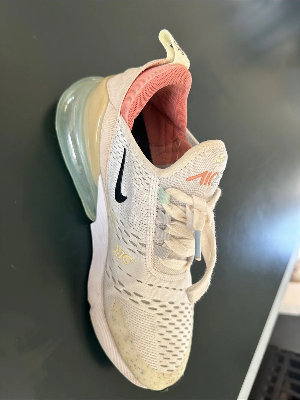 Nike Air Max 270 Cream Sneakers with Coral Lining and Pastel Accents